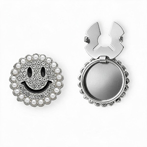 Knopfabdeckung Smiley mit Strass und Imitation Perlen Silver-black-crystal-white
