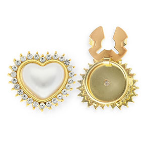 Knopfabdeckung Herz mit Imitation Perle und Strass Gold-white-crystal