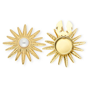 Knopfabdeckung aus rostfreiem Edelstahl Sonne mit Imitation Perle Gold-white