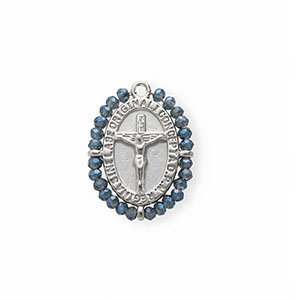 Anh&auml;nger aus rostfreiem Edelstahl, Oval mit Kruzifix Silver-blue