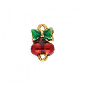 Zubeh&ouml;r aus rostfreiem Edelstahl, Zwischenst&uuml;ck mit Enamel, Kirschen mit Schleife Gold-red-green