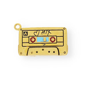 Anh&auml;nger aus rostfreiem Edelstahl mit Enamel, Musikkassette Gold-light blue-red