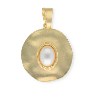 Statement-Anh&auml;nger, rund mit ovaler Imitations-Perle Gold-white