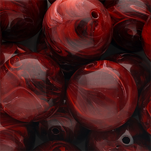 24 mm Acrylperlen Rund Burgundy red-white marble
