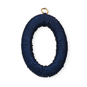 Acryl Anh&auml;nger mit Makramee Band Oval Dark blue metallic-gold