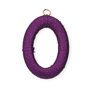 Acryl Anh&auml;nger mit Makramee Band Oval Purple metallic-gold