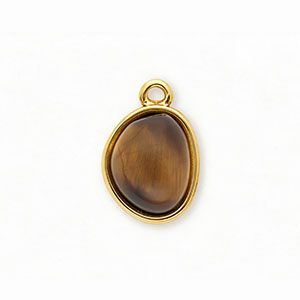 Anh&auml;nger aus rostfreiem Edelstahl mit Tigerauge, Organisches Design Oval Gold-brown