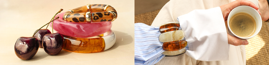 Serie mit ausdrucksstarken Resin- und Metallarmbändern Serie mit ausdrucksstarken Resin- und Metallarmbändern